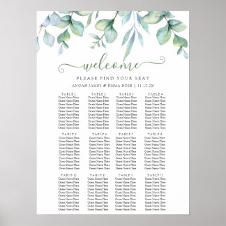 Póster Elegant Eucalyptus Greenery Wedding Seating Chart