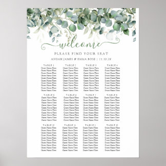 Póster Elegant Eucalyptus Greenery Wedding Seating Chart