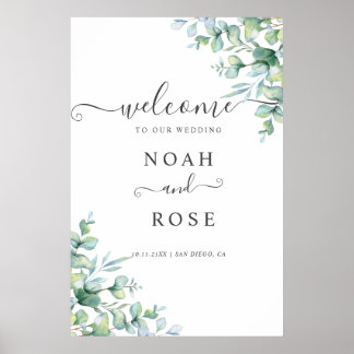 Póster Elegant Eucalyptus Greenery Wedding Welcome Sign