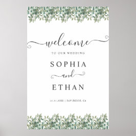 Póster Elegant Eucalyptus Greenery Wedding Welcome sign