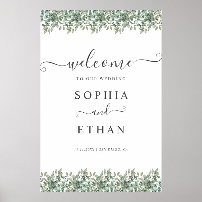 Póster Elegant  Eucalyptus Greenery Wedding Welcome sign (Frente)