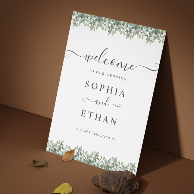 Póster Elegant  Eucalyptus Greenery Wedding Welcome sign (Elegant Eucalyptus Greenery Wedding Welcome sign)
