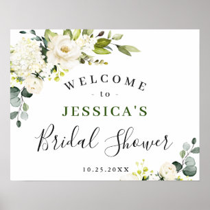 Póster Elegant Eucalyptus White Roses BRIDAL SHOWER