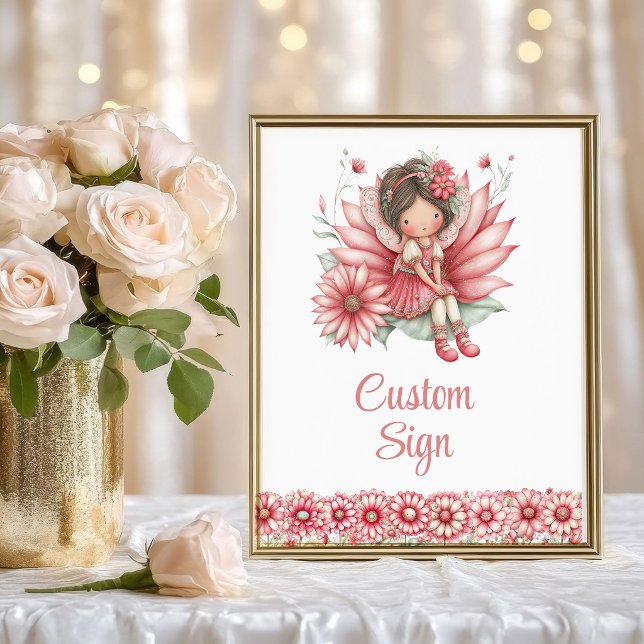 Póster Elegant Fairy Girl Blush Floral Birthday Custom  (Elegant Fairy Girl Blush Floral Birthday Custom Sign

)