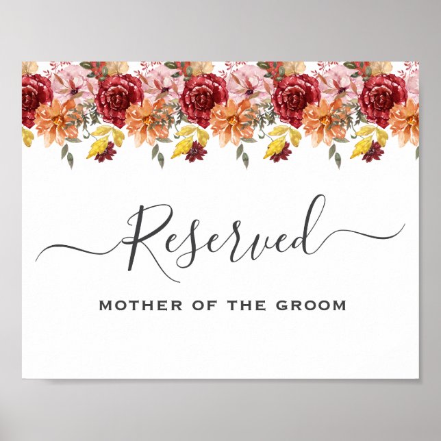 Póster Elegant Fall Leaves Autumn Wedding Reserved Sign (Frente)