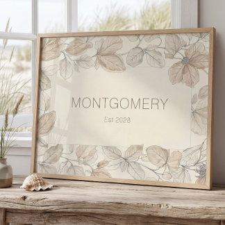 Póster Elegant Family Last Name Wall Art Minimalist Sign