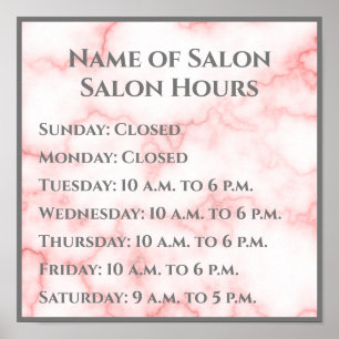 Póster Elegant Faux Pink Marble Salon Hours