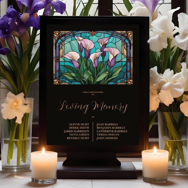 Póster Elegant Floral Calla Stained Glass Effect in Mauve (Elegant Floral Calla Stained Glass Effect in Mauve Shades for Wedding Memorial Table Posters.)