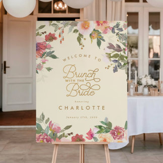 Póster Elegant Floral Gold Bridal Shower Brunch Sign