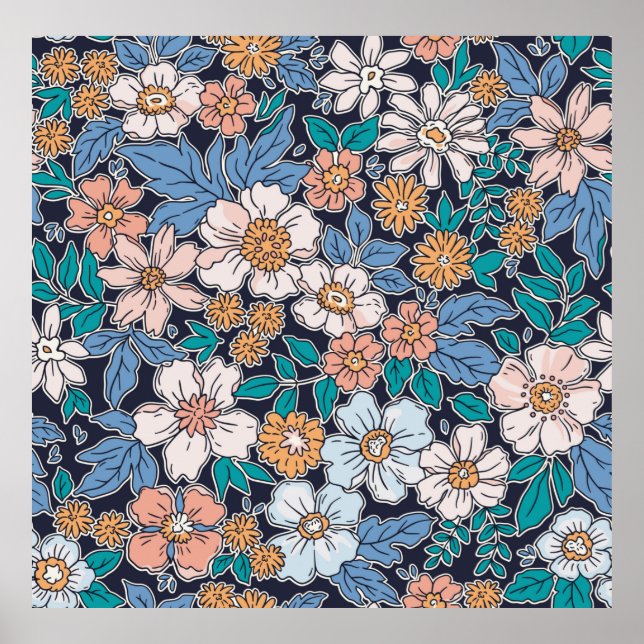 Póster Elegant floral pattern in small hand draw flower.  (Frente)