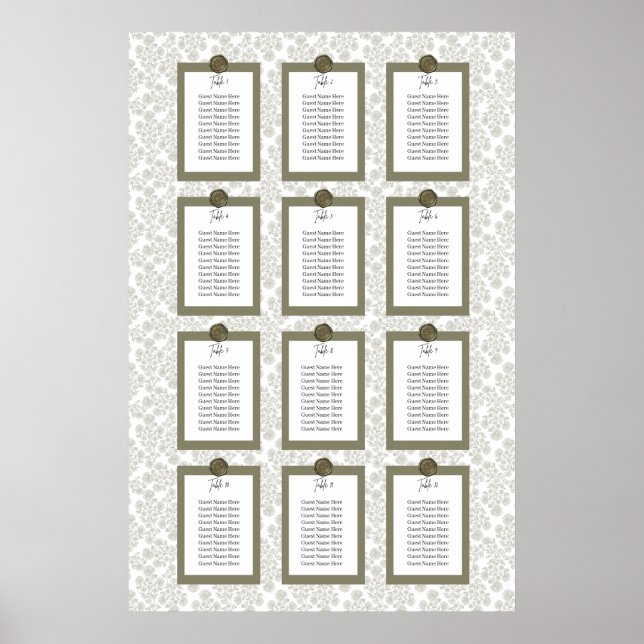 Póster Elegant Floral Toile Seating Chart Poster (Frente)