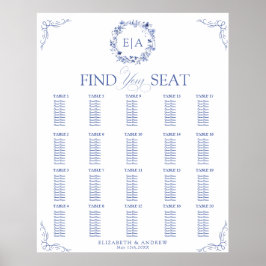 Póster Elegant Floral Wreath Wedding Seating Chart