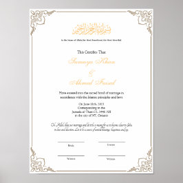 Póster Elegant frame Muslim nikkah certificate poster