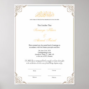 Póster Elegant frame Muslim nikkah certificate poster
