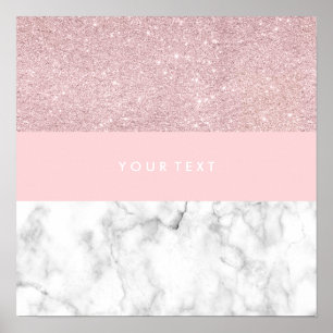 Póster Elegant girly rose gold glitter & white marble
