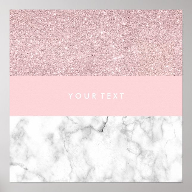 Póster Elegant girly rose gold glitter & white marble (Frente)