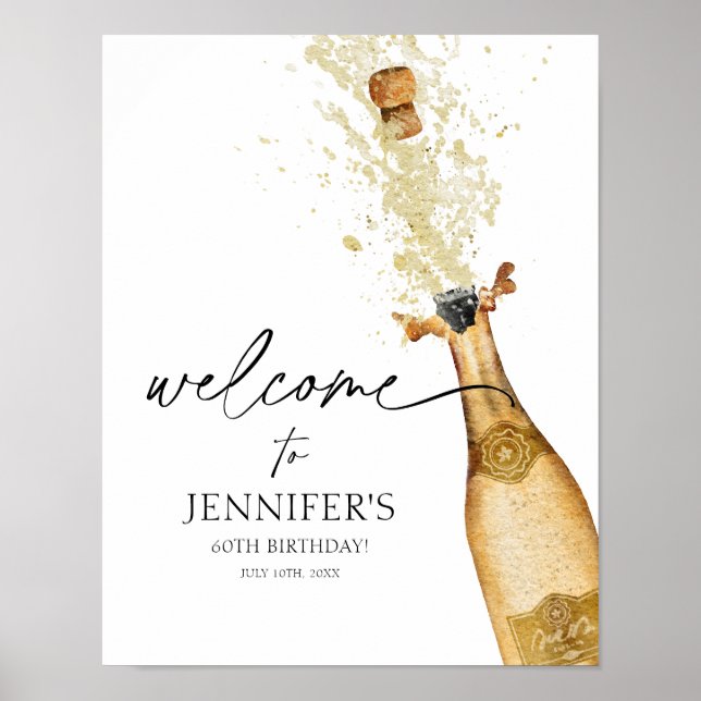 Póster Elegant Gold and Black Birthday Party Welcome Sign (Frente)