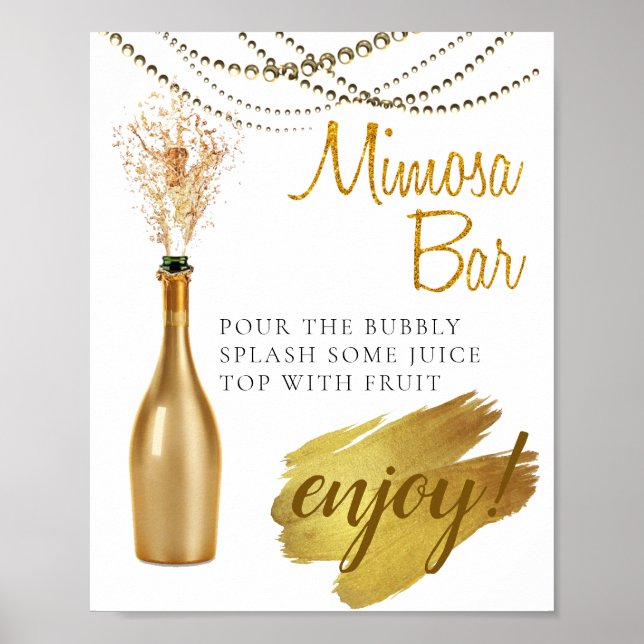 Póster Elegant Gold Bridal Brunch Mimosa Bar Sign (Frente)