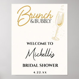 Póster Elegant Gold Brunch & Bubbly Bridal Shower Sign