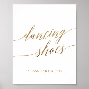 Póster Elegant Gold Calligraphy Dancing Shoes Sign