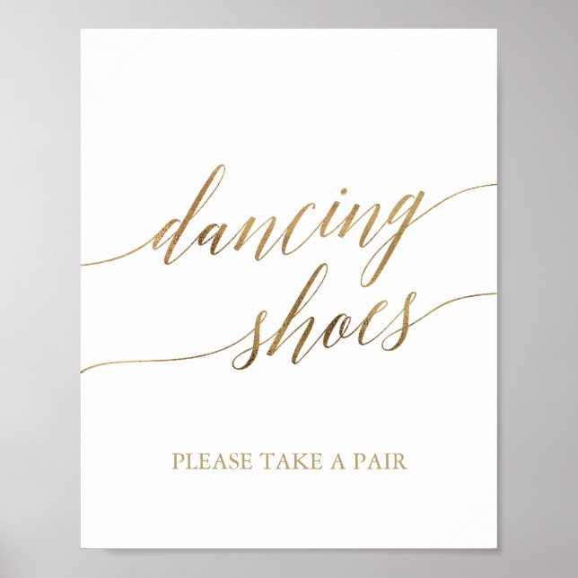 Póster Elegant Gold Calligraphy Dancing Shoes Sign (Frente)