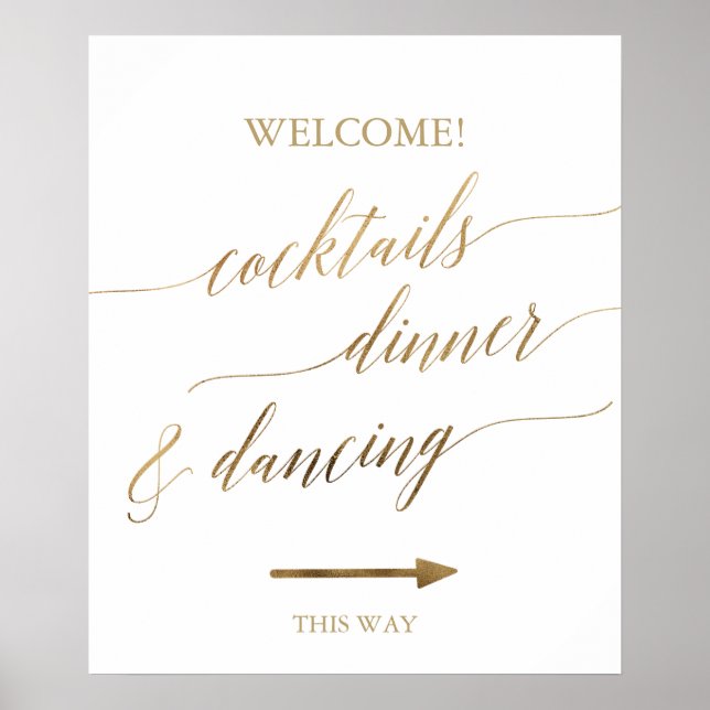 Póster Elegant Gold Calligraphy Wedding Directional Sign (Frente)
