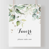 Elegant Gold Greenery Calligraphy Favors Sign