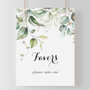 Póster Elegant Gold Greenery Calligraphy Favors Sign