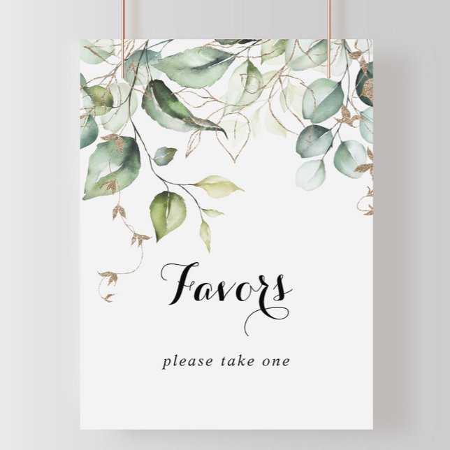 Póster Elegant Gold Greenery Calligraphy Favors Sign (Subido por el creador)