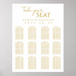 Póster Elegant Gold Islamic Wedding Seating Chart Poster