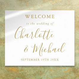 Póster Elegant Gold Signature Script Wedding Welcome 
