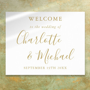 Póster Elegant Gold Signature Script Wedding Welcome 