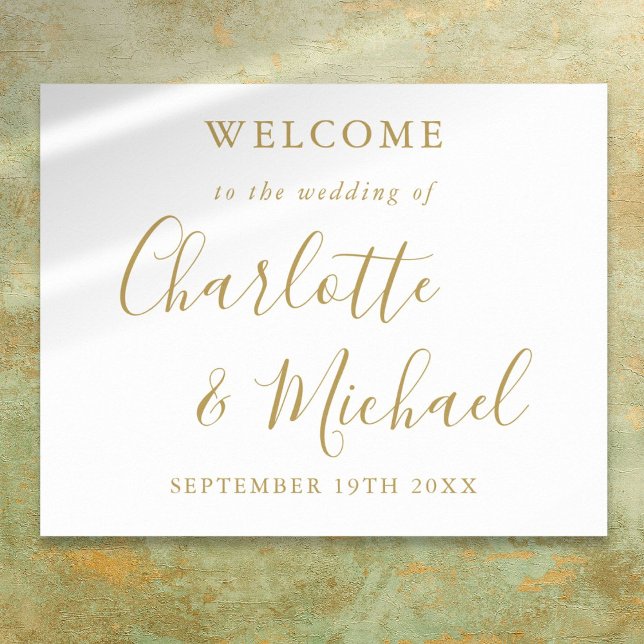 Póster Elegant Gold Signature Script Wedding Welcome  (Elegant Gold Signature Script Wedding Welcome Poster)