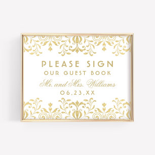 Póster Elegant Gold Vintage Glamour Wedding Guest Book