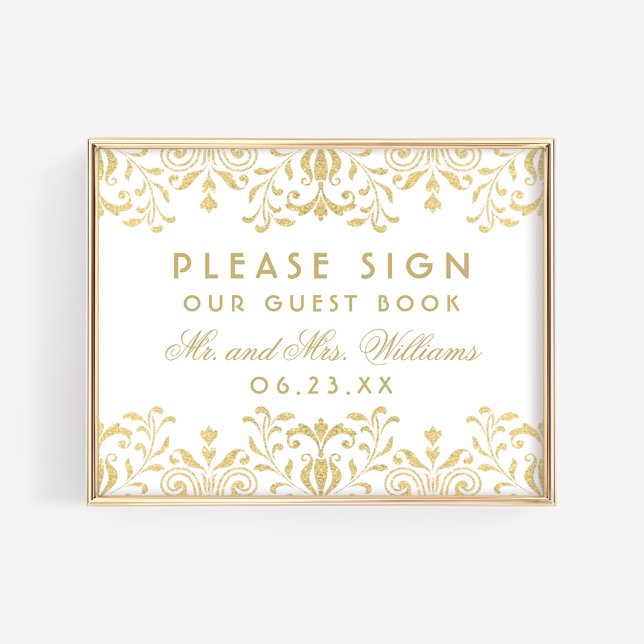 Póster Elegant Gold Vintage Glamour Wedding Guest Book (Subido por el creador)