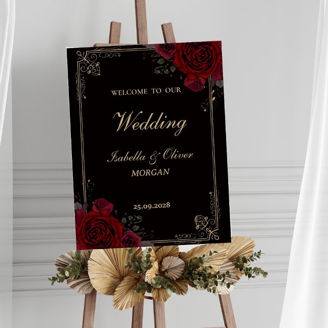 Póster Elegant Gothic Romance Roses Wedding Welcome Sign (Subido por el creador)