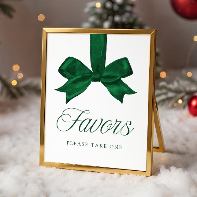 Póster Elegant Green Bow Baby Shower Favors Sign (Subido por el creador)