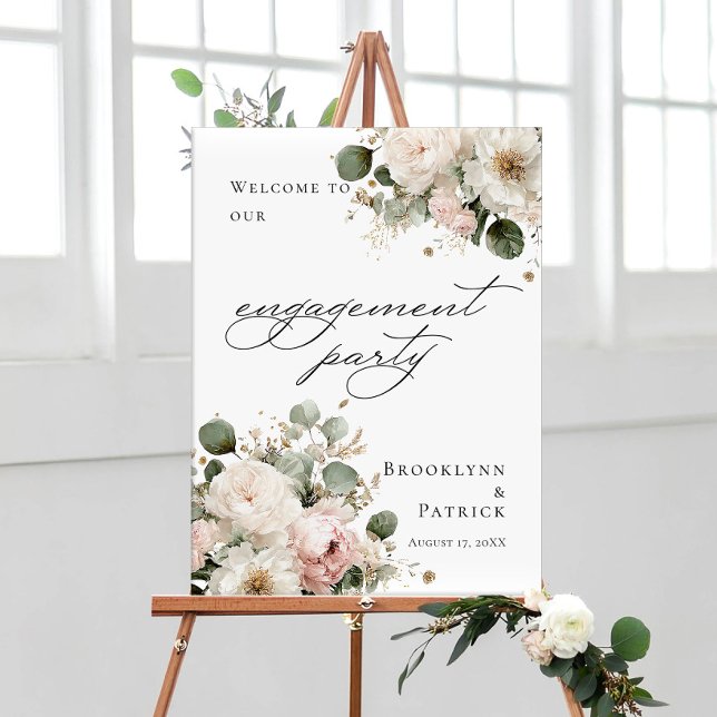 Póster Elegant greenery floral Engagement Party welcome (Subido por el creador)