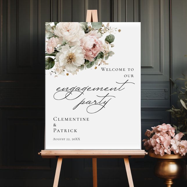 Póster Elegant greenery floral Engagement Party welcome (Subido por el creador)