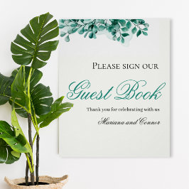 Póster Elegant Greenery Wedding Guest Book Sign