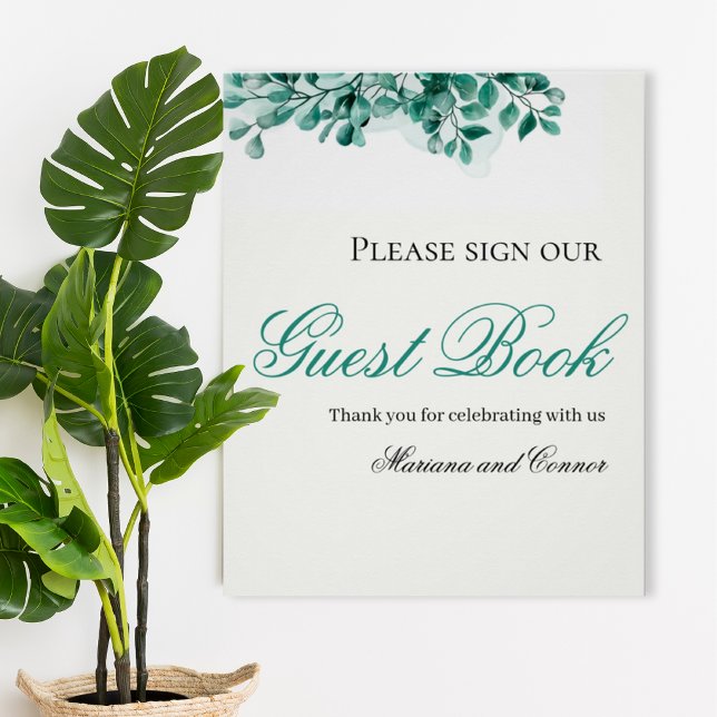 Póster Elegant Greenery Wedding Guest Book Sign (Subido por el creador)