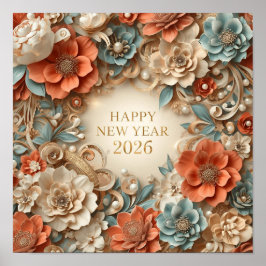 Póster elegant happy new year 2026 floral poster