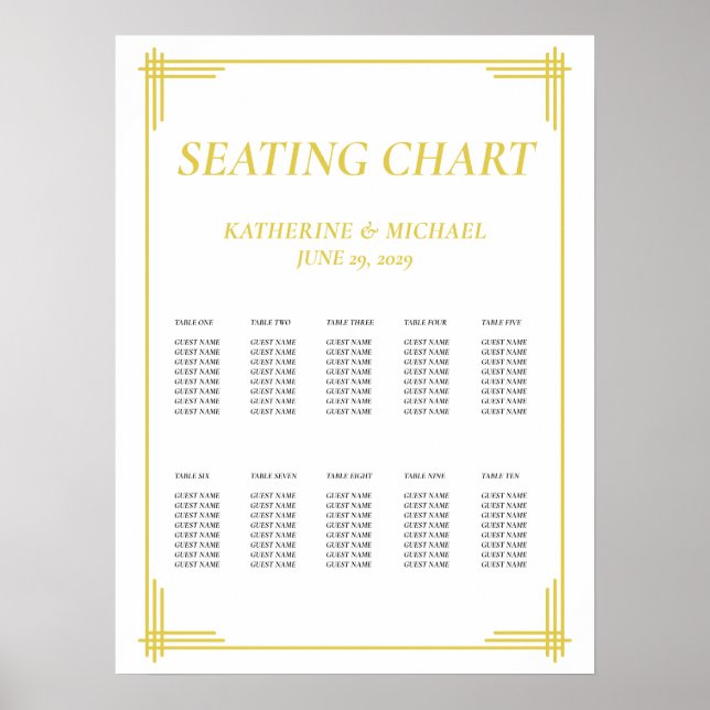 Póster Elegant Island Citrus Yellow Wedding Seating Chart (Frente)