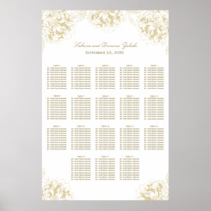 Póster Elegant Ivory Gold Floral Peony Wedding Seating