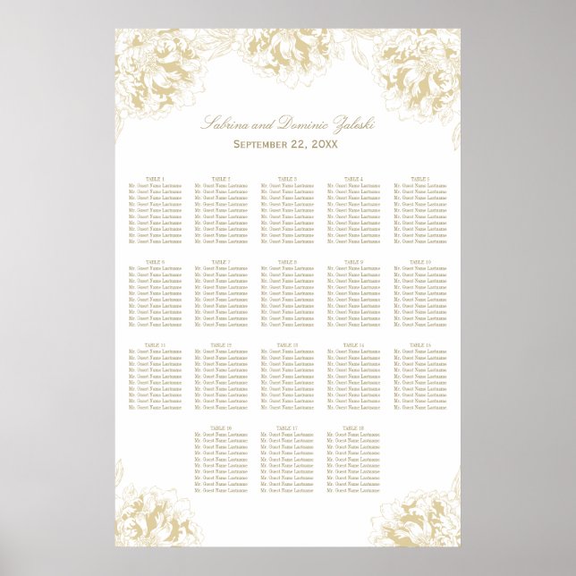 Póster Elegant Ivory Gold Floral Peony Wedding Seating (Frente)