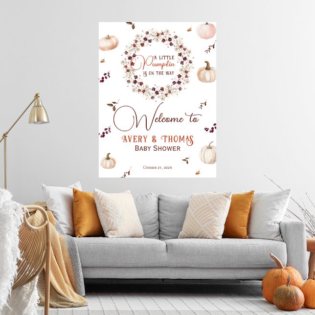Póster Elegant Ivory Pumpkin Fall Baby Shower Welcome (Subido por el creador)