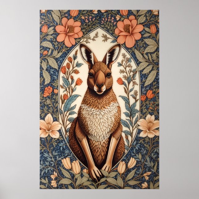 Póster Elegant Kangaroo William Morris Inspired  (Frente)