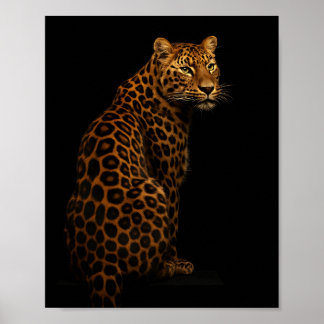 Póster Elegant Leopard Portrait on Black Background
