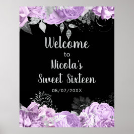 Póster Elegant Lilac and Silver Flowers Sweet Sixteen