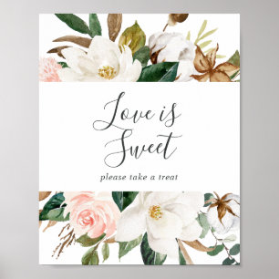 Póster Elegant Magnolia Love Is Sweet Wedding Sign